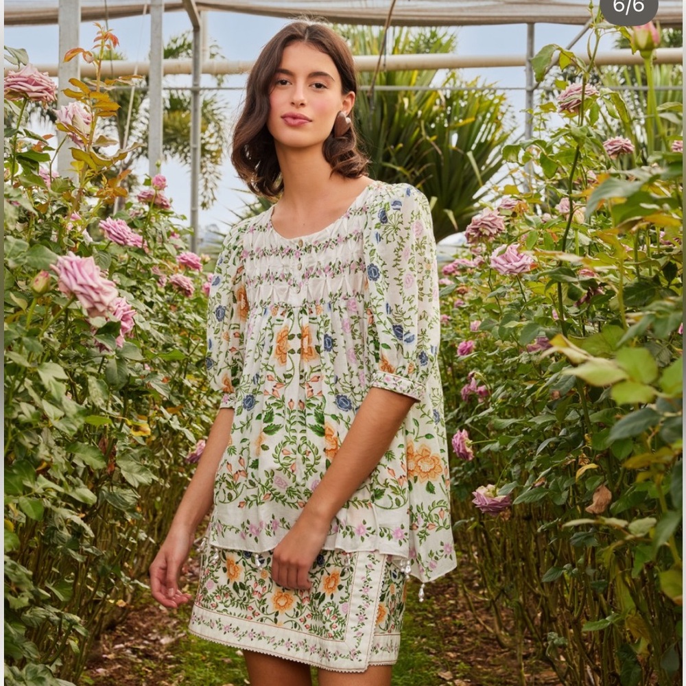 FARM RIO Folk Floral embellished cotton blouse - Picture 1 of 5